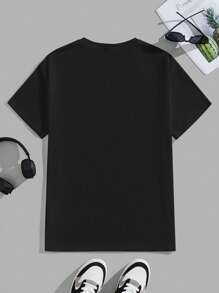Manfinity Hypemode New Year Slogan Print Round Neck Short Sleeve Casual Loose T-Shirt For Men