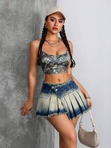 SHEIN EZwear Women's Casual Denim Skirt, Fashionable & Everyday Wear - Blue - View 3