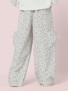 SUMWON Tween Girls Comfy Straight Fit Heart Printed Bow Pocket Cargo Parachute Pant - Beige - View 5