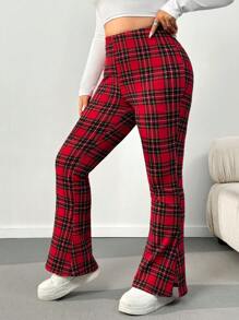 CovetEZ Plus Size Red Plaid Skinny Pants - Multicolor - View 3