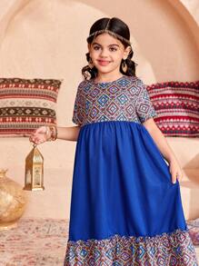 SHEIN DRMZ 年轻女孩雪纺碎花休闲度假连衣裙 - 藍色 - 查看 4