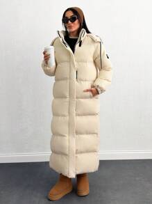EURMUSE Keep Warm Long Padded Coat With Hoodie - Beige - View 2