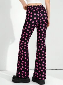 SHEIN Teen Girl Casual All-Over Heart Print Flared Pants