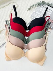 5 件套女士简约前扣无钢圈胸罩休闲聚拢运动胸罩内衣 - 彩色 - 查看 5