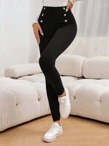 SHEIN LUNE Mallas básicas sin pies de unicolor informal para mujer, para otoño/invierno