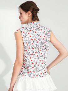 SHEIN Explorewe 少女短袖短款樱桃心印花优雅衬衫 - 彩色 - 查看 2