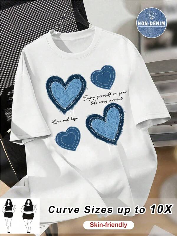 SHEIN CURVE+ Extra Plus Size Casual Loose Round Neck T-Shirt For Women, Suitable For Summer