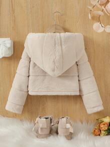 SHEIN Young Girl' Elegant Black Faux Fur Hooded Jacket For Autumn/Winter