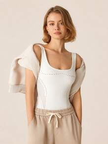 SHEIN Sports 简约纯色镂空无袖运动连体裤