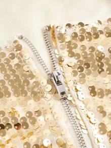 SHEIN ICON 时尚派对亮片短款紧身胸衣上衣 - 金色 - 查看 4