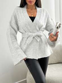 SHEIN 1pc Women's Solid Loose Drop Shoulder Long Sleeve Casual Cardigan, Autumn/Winter