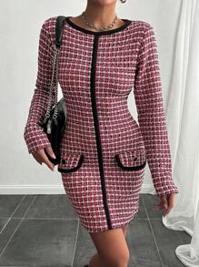 EURMUSE Women's Long Sleeve Tweed Short Dress - Multicolor - View 4