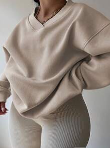 INAWLY Plus Size Women's V Neck Slouchy Long Sleeve Loose Sweatshirt For Autumn And Winter Graduation,Back To School Outfits,Graduation,Teacher Outfits For Women,Back To School Pullover Fall Outfit