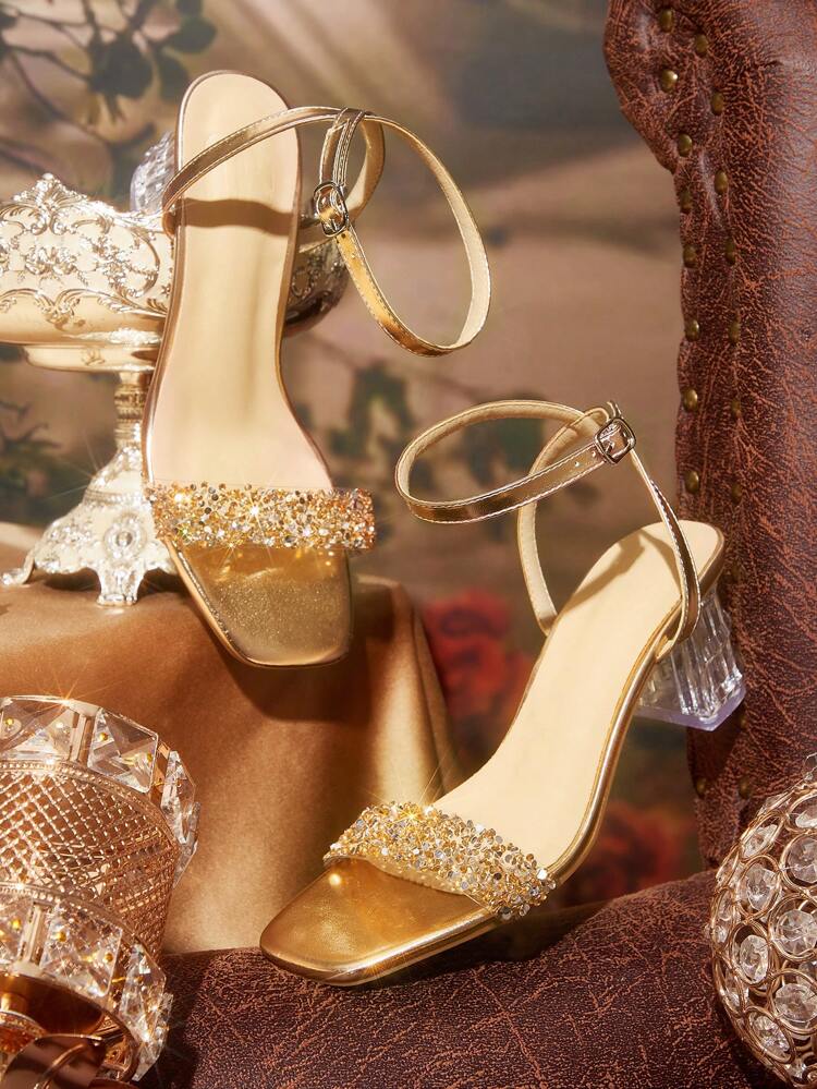 CUCCOO TILAWA Women's Fashion Crystal Wedge Glass Rhinestone Decor High Heel Sandals, Suitable For Occasions Like Parties And Gatherings Spring Shoes Spring Break Easter Prom Heels For Christmas Valentine's Day