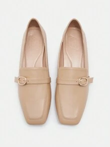 CUCCOO BIZCHIC Zapatos planos cómodos y elegantes de color albaricoque con hebilla cuadrada y sencilla, tipo slip-on