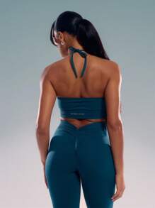 Musera Sport Sujetador deportivo de cuello halter, para pádel, tenis, pickleball, gimnasio y fitness - Verde Oscuro - Ver 3