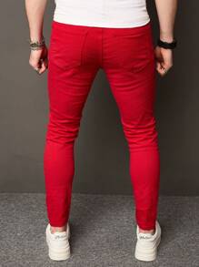 Manfinity Roughcore Plus Size Men's Casual Plain Ripped Jeans - Red - View 2