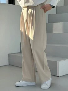 DAZY 男士褶皱口袋直筒纯色休闲西装裤，秋季服装 - 卡其色 - 查看 4