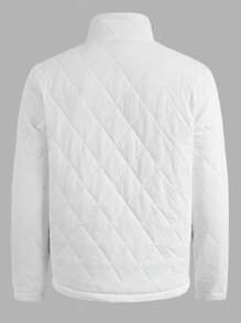 Manfinity VCAY Men Solid Zip Up Thermal Quilted Coat, For Fall Winter - Navy Blue - View 2