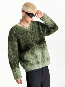 NEON BLANC Men's Ombre V-Neck Pullover Sweater, Suitable For Autumn & Winter - Army Green - View 3