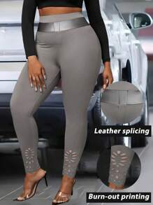 Maweii Leggings de talla grande para mujer de cintura alta con bloqueo de color y estampado floral de longitud hasta el tobillo