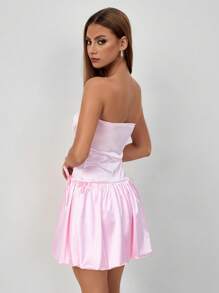 Chiquease Shine Fabric French Romantic Strapless Peplum Hem Mini Dress - Pink - View 2