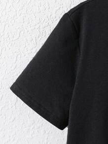 Tween Boy Casual Cartoon Print Short Sleeve Round Neck T-Shirt, Suitable For Autumn, Spring, Summer, Outdoor Play, School, Street Shooting, Party And Leisure - Black - View 3