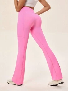 SHEIN Sovereign Charm Seamless High Stretch Yoga Sports Flare Pants For Women - Pink - View 5