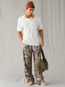 Manfinity VCAY 男士针织时尚休闲宽松短袖 Polo 衫 - 白色 - 查看 5