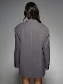 MISSGUIDED Pinstripe Oversized Professional Office Business Work Blazer Long Sleeve Suit Jacket Winter Fashion Statement Piece Sophisticated Tailored Outerwear