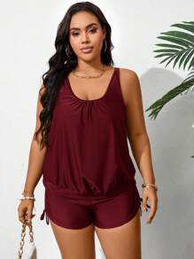Swim Lushoire Traje de baño tankini con volantes de unicolor para mujer de talla grande, perfecto para el verano