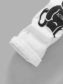 SHEIN 男婴卡通熊和文字印花破洞牛仔裤，适合春夏季服装 - 白色 - 查看 3