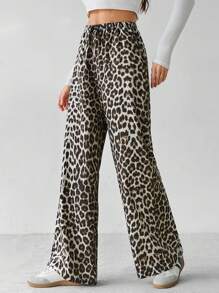 SHEIN Tall 休闲街头豹纹宽松直筒阔腿裤 - 彩色 - 查看 7