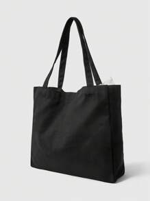 ROMWE Kawaii 蝴蝶结刺绣帆布手提包 + 白色蕾丝蝴蝶结装饰女士单肩包 - 黑色 - 查看 3