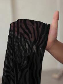 BamGleam Vestido corto ceñido de mujer de terciopelo trasparente con rayas de cebra, de manga larga y cuello alto