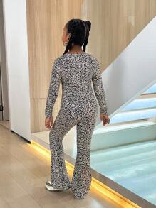 SHEIN Tween Girls' Casual Knitted Ribbed Jumpsuit - Black - View 2