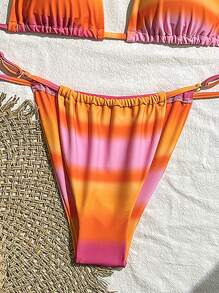 SHEIN Swim 女士渐变色霓虹比基尼套装，随机印花 - 彩色 - 查看 4