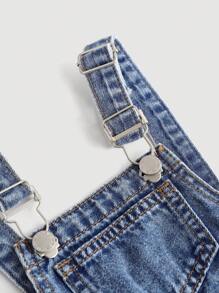 SHEIN Baby Girls' Y2K Cute Navy Blue Denim Suspender Pleated Dress, Girls New Year Mini Skirt Outfit