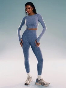 Musera Sport 高腰紧身裤，适合板式网球、网球、匹克球等健身运动 - 水鴨藍 - 查看 1