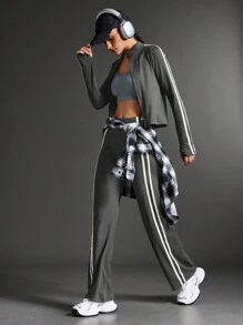 Gameset SHEIN Sport XH039 Bộ đồ tập yoga thể thao thời trang, chạy bộ ngoài trời, tập luyện thường ngày cho nữ Bộ đồ tập luyện cho nữ - Xám - Xem 3