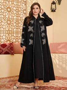 Al Najma Plus Size Women Elegant Embroidered Stand Collar Arab Abaya, Fashion, Autumn/Spring, Modest Robe