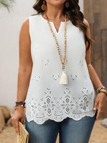 EMERY ROSE Plus Size Women's Early Spring White Embroidered Blouse For Summer - White - View 2