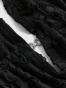 ROMWE Fairycore Áo ba lỗ cổ xếp nếp gợi cảm phong cách đường phố Y2K Retro dành cho nữ với vải có họa tiết - màu đen - Xem 2