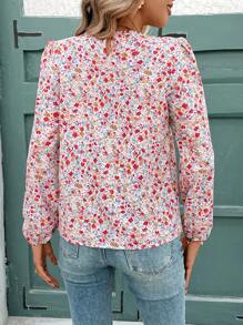 SHEIN Frenchy 女士小碎花圆领长袖休闲旅行衬衫 - 粉色 - 查看 2