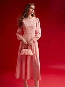 MOTF PREMIUM FLORAL EMBROIDERY DRAPED DRESS,SPRING/SUMMER - Pink - View 7