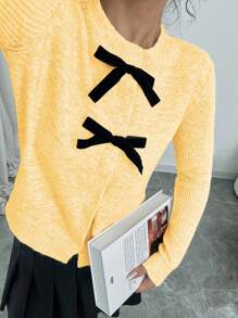 Elenzga Women Casual Splice Long Sleeve Top, Simple And Everyday Wear Fall Cloth For Women - Yellow - View 3