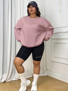 INAWLY Plus Size Solid Color Loose Fit Drop Shoulder Sweatshirt, For Winter Fall Cloth For Women Autumn - Dusty Pink - View 6