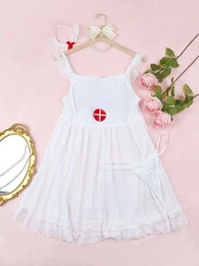 Plus Size 3Pcs Sexy Nurse Role Play Costume Set - White - View 7