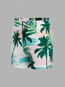 SHEIN 3pcs/Set Tween Boy Vacation Palm Tree Graphic Swimsuit, Swim Trunks & Hat - White - View 6