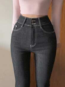 DAZY Jeans pitillo de longitud completa de unicolor, para todas las temporadas